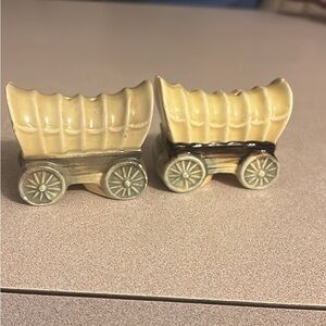 Ceramic Covered Wagon Salt and Pepper Shakers - Cream